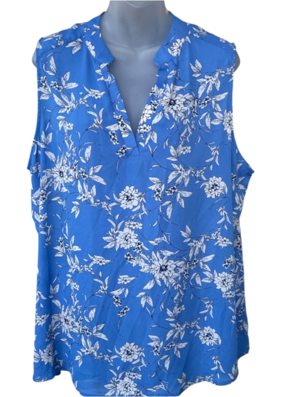 2X light weight sleeveless blue plus size shirt high low hem v neck